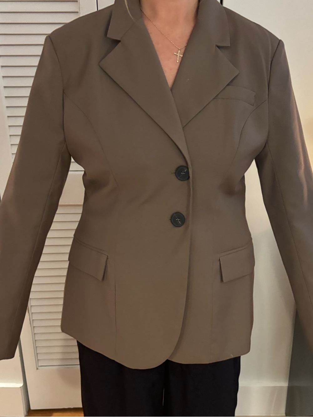 Women's Taupe Single-Breasted Blazer Jacket